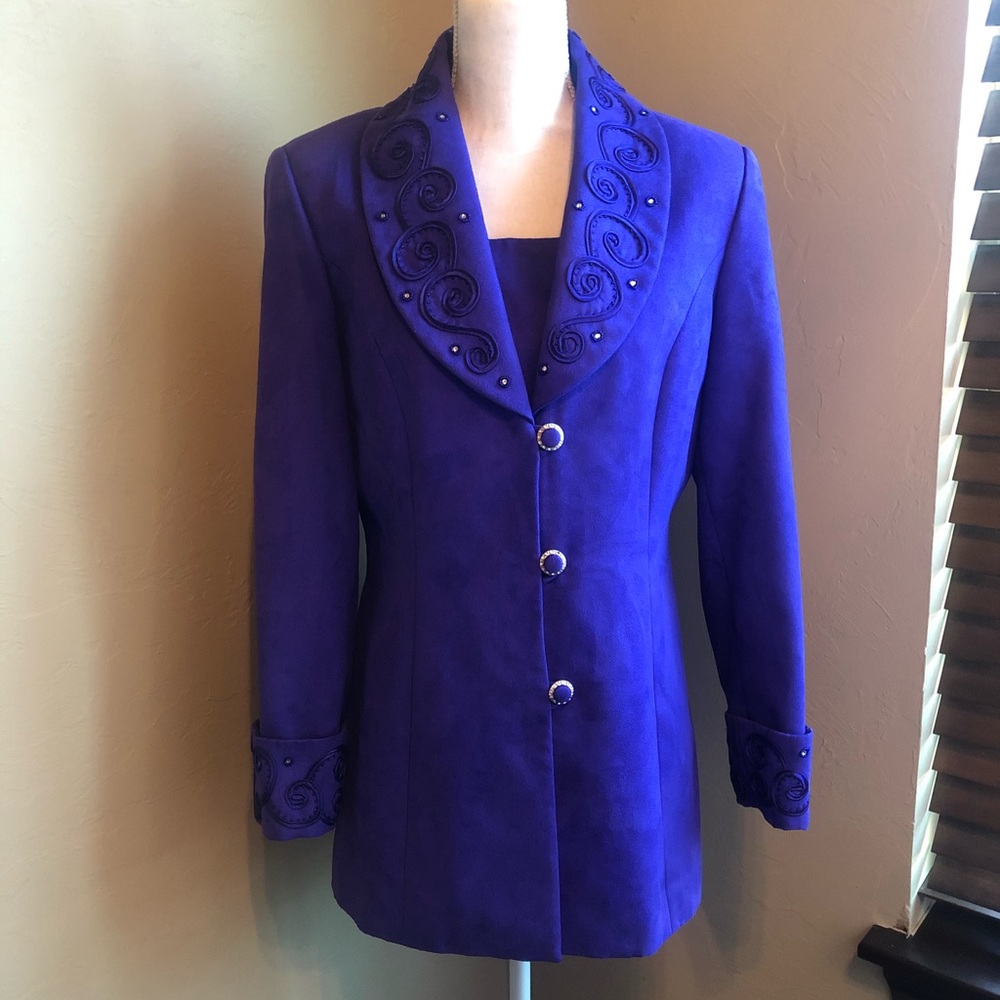 KB Stella Louise Roy Vintage 80's Purple Bead Faux Suede Jacket Size 12 Blazer
